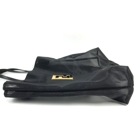 FENDI FF logo mesh big Tote Bag Beach bag Hand Bag Nylon mesh / Leather Black - Picture 11 of 13
